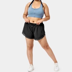 Drawstring, pull on 2-in-one shorts. 4”